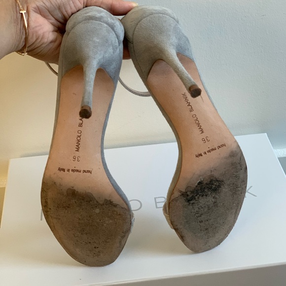 Manolo Blahnik Chaos Grey Suede Ankle Strap Sandal - Picture 4 of 6